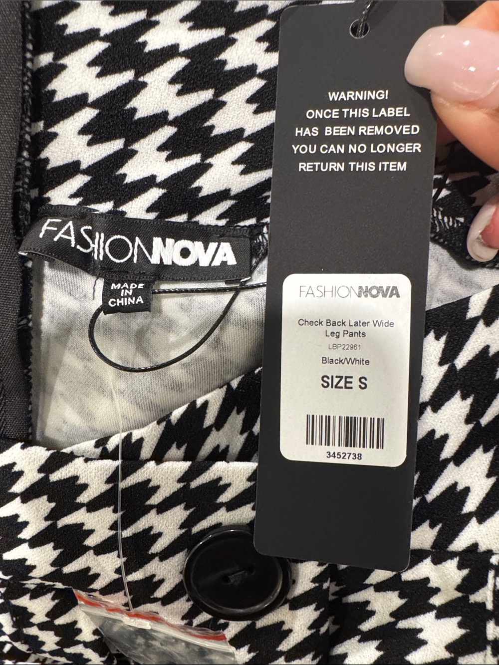 NWT Fashion Nova Black & White Houndstooth Check Back Later Wide Leg Pants Sz Sm - Picture 3 of 6
